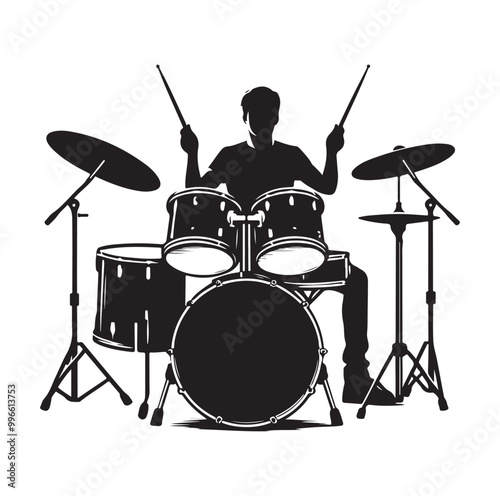 Drummer Silhouette, Vector Illustration