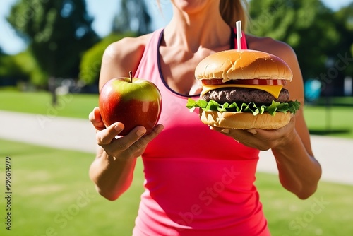 Eating Smart The Contrast of Fresh Fruits and Fast Food Treats photo