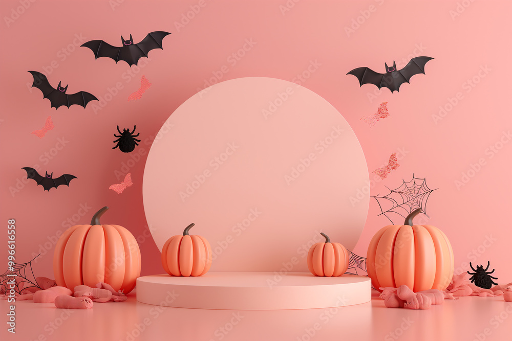 A Halloween scene with pumpkins and bats A Halloween scene with pumpkins and bats