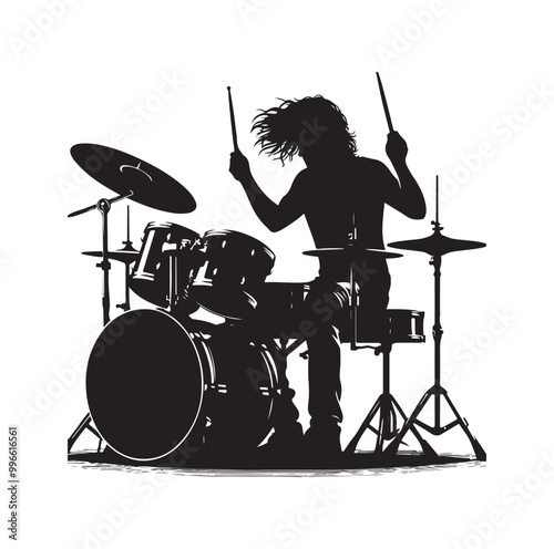 Drummer Silhouette, Vector Illustration