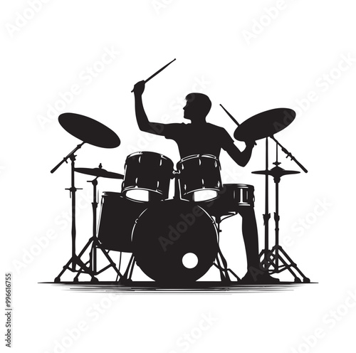 Drummer Silhouette, Vector Illustration