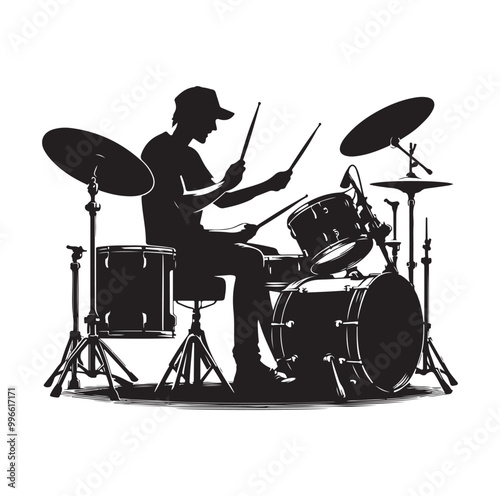 Drummer Silhouette, Vector Illustration