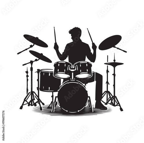 Drummer Silhouette, Vector Illustration