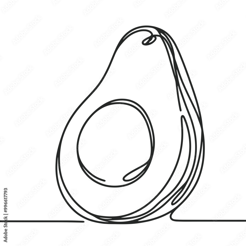 A line drawing of an avocado. The avocado is shown in a very simple and minimalistic style, with only its outline and basic features visible. Concept of freshness and naturalness A line drawing of an avocado. The avocado is shown in a very simple and minimalistic style, with only its outline and basic features visible. Concept of freshness and naturalness