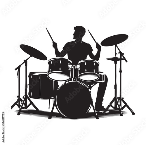 Drummer Silhouette, Vector Illustration