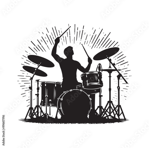 Drummer Silhouette, Vector Illustration