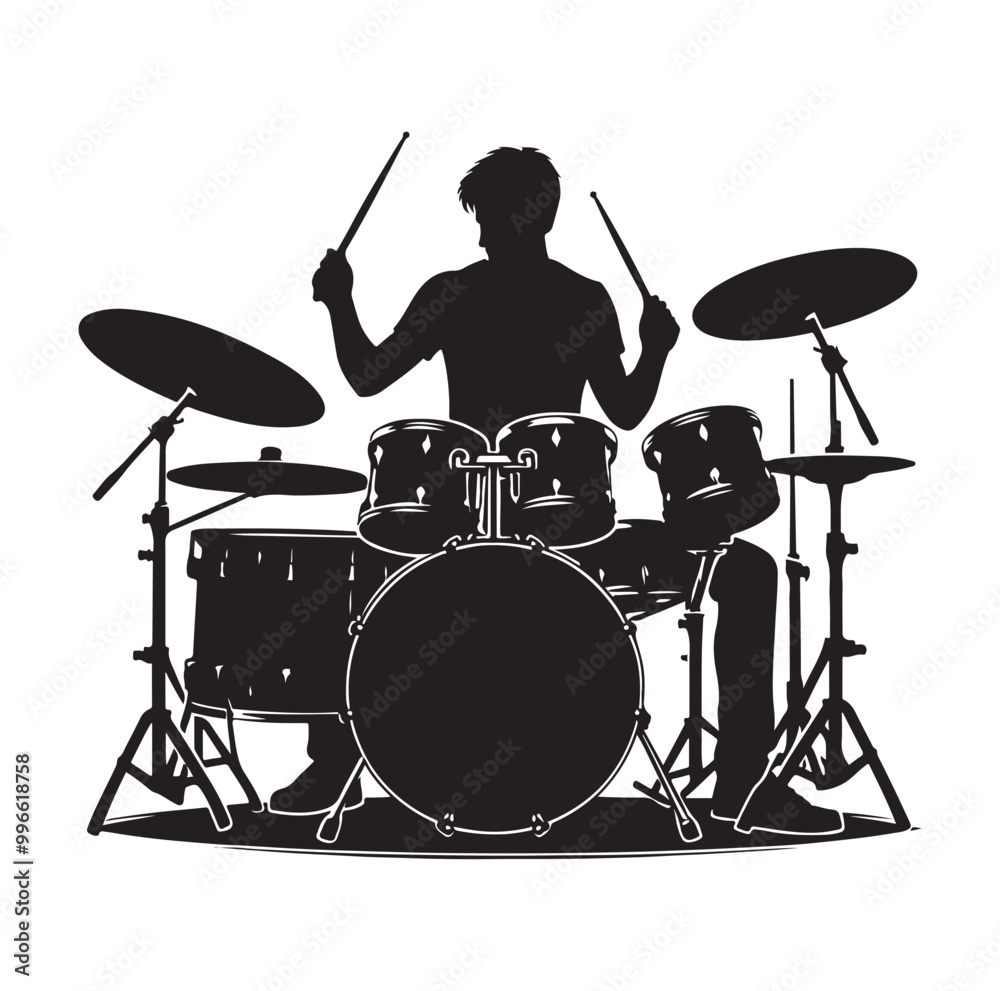 Fototapeta premium Drummer Silhouette, Vector Illustration
