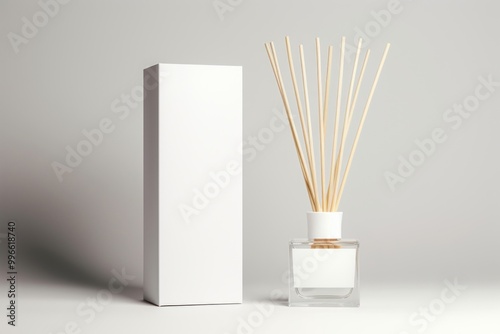 Obraz na płótnie Reed Diffuser with Box packaging Mockup cosmetics perfume bottle.