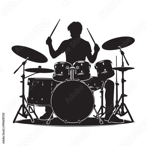 Drummer Silhouette, Vector Illustration