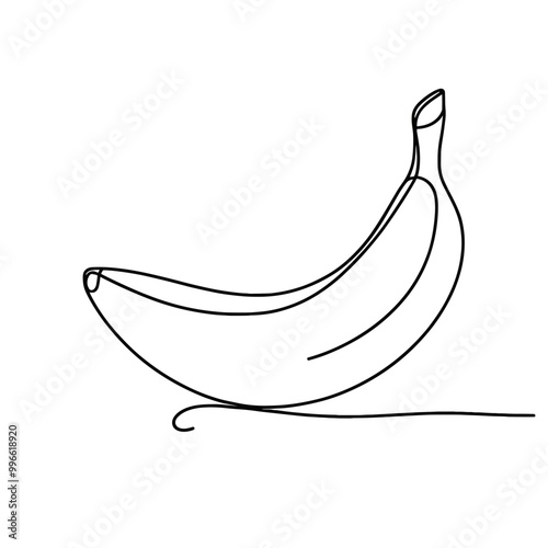A banana is shown in a black and white drawing. The banana is the main focus of the image, and it is the only object in the drawing. The black and white color scheme gives the image a simple