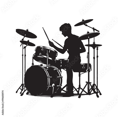 Drummer Silhouette, Vector Illustration