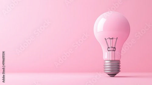 Pink light bulb on a soft pink background, creative and modern design concept.