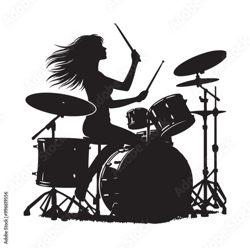 Drummer Silhouette, Vector Illustration