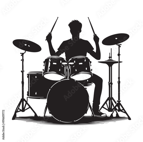 Drummer Silhouette, Vector Illustration