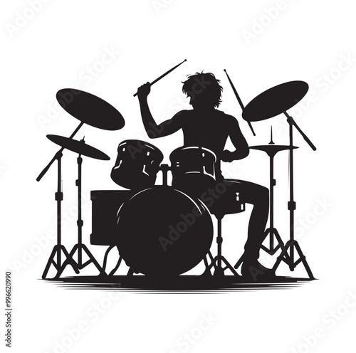 Drummer Silhouette, Vector Illustration