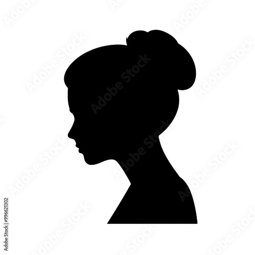 Side View of Girl with Ponytail Silhouette Isolated on White Background – Vector Illustration