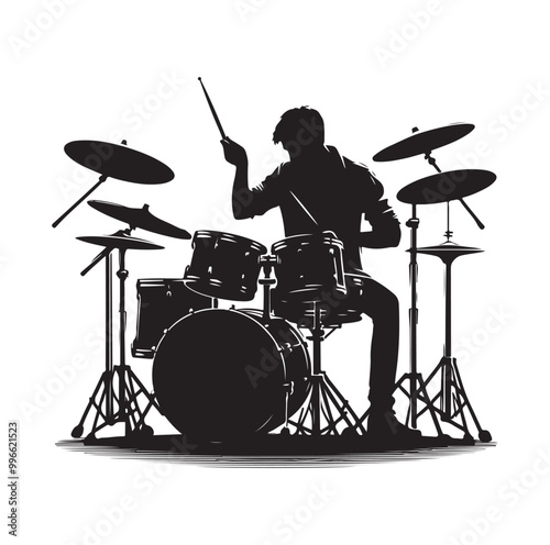 Drummer Silhouette, Vector Illustration