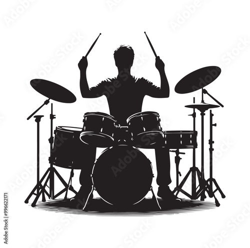 Drummer Silhouette, Vector Illustration