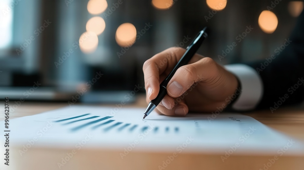 Closeup of a hand signing a document with a pen. Closeup of a hand signing a document with a pen.