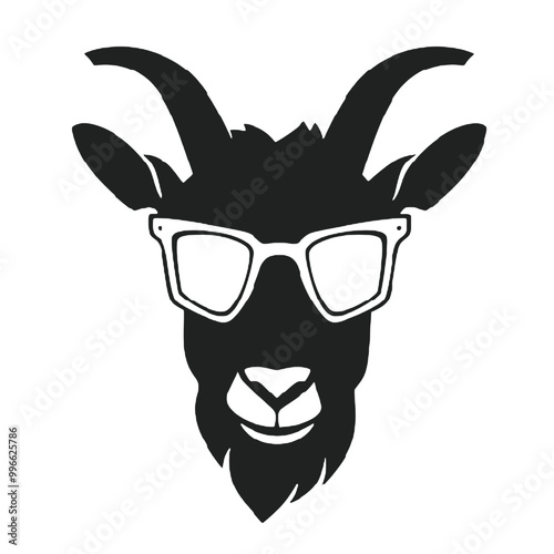 Goat with Glasses Silhouette on Transparent Background – Black and White Vector Logo Design