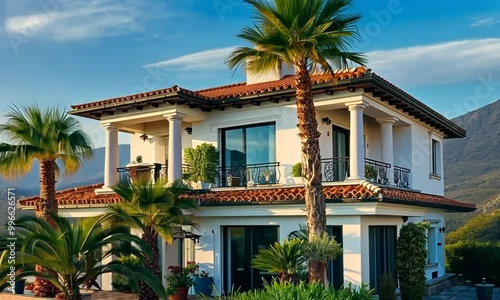 A large house with a white roof and red tiles Video