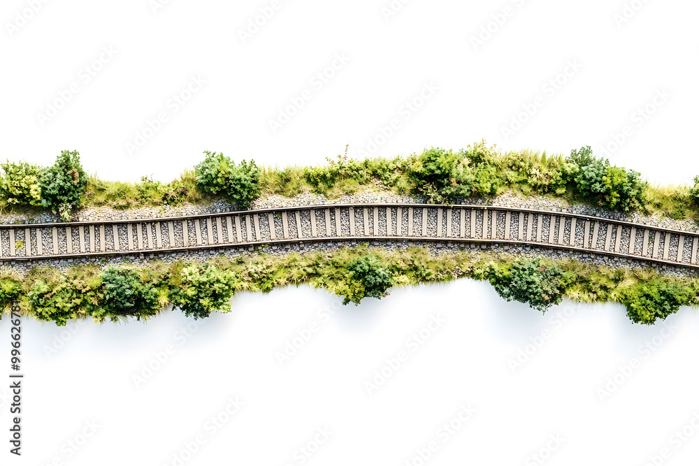 Fototapeta premium 3d Railway rails with sleepers top view isolated on white background