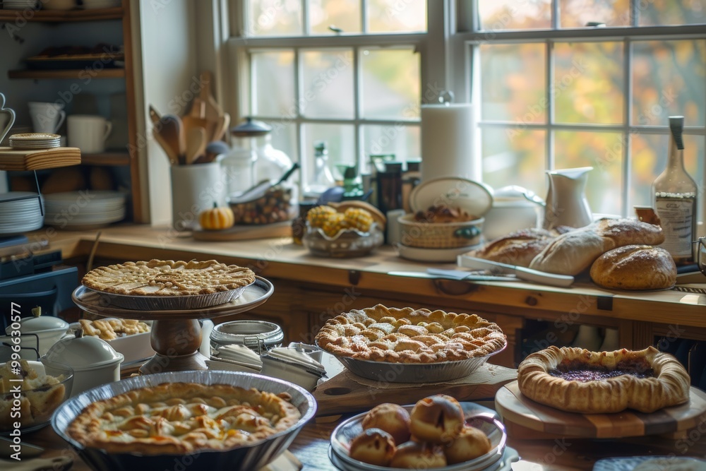 Autumn bakery with assortment of pies and bread Autumn bakery with assortment of pies and bread