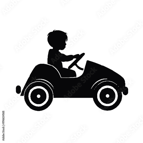 Boy in Toy Vehicle Silhouette Vector Illustration