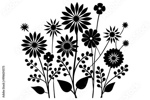 Black and white illustration of a bouquet