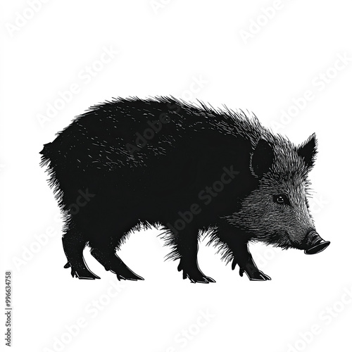 Wild Boar Silhouette, Illus...