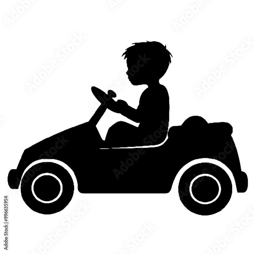 Boy in Car Silhouette Vector Illustration Transparent Background