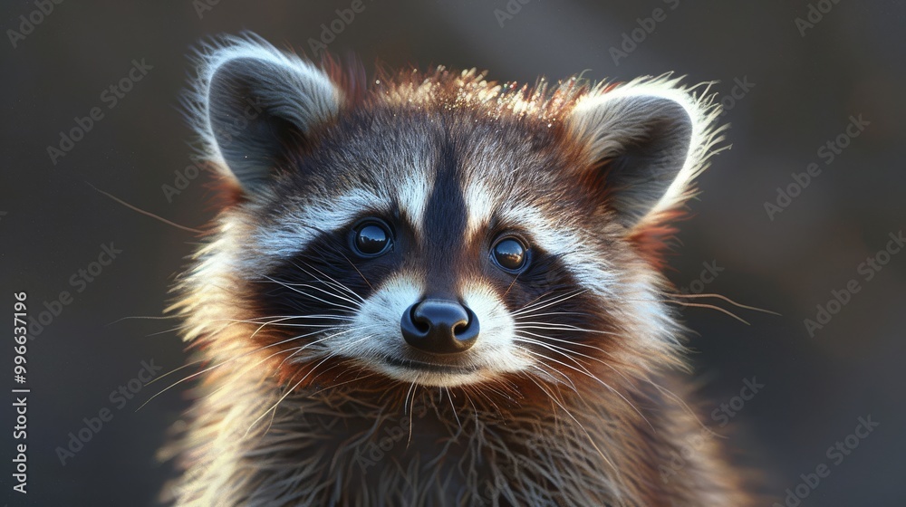 Close-up of a raccoon with a curious and cute expression, showcasing its unique facial markings and fur details. Close-up of a raccoon with a curious and cute expression, showcasing its unique facial markings and fur details.