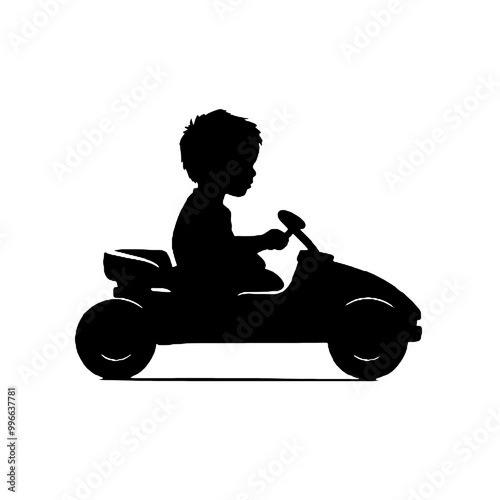 Silhouette of Little Boy Driving Vector Illustration