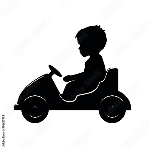 Silhouette of Little Boy Driving Vector Illustration