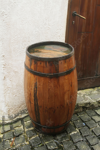 old wooden barrel with wine