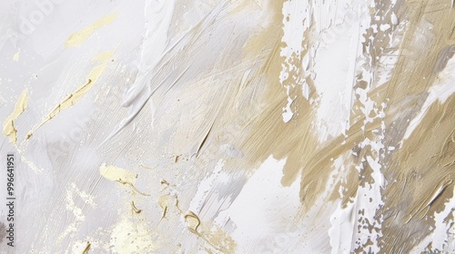 Abstract background with strokes of white and gold paint

