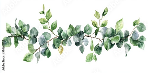 Seamless watercolor border with green gold leaves and branches for cards, greetings, wallpapers, fashion, backgrounds, textures, and DIY.