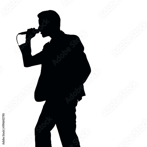 Male Singer Silhouette – Black and White Vector Art on Transparent Background for Logo Design