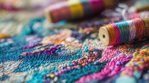 Design an artistic representation of embroidery as a form of visual art. Use abstract or creative patterns and colors to show how embroidery can be a medium for artistic expression. photo