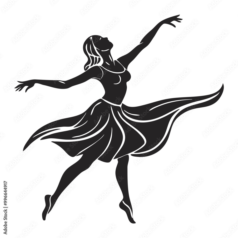 Stencil art of a dancing girl silhouette Stencil art of a dancing girl silhouette