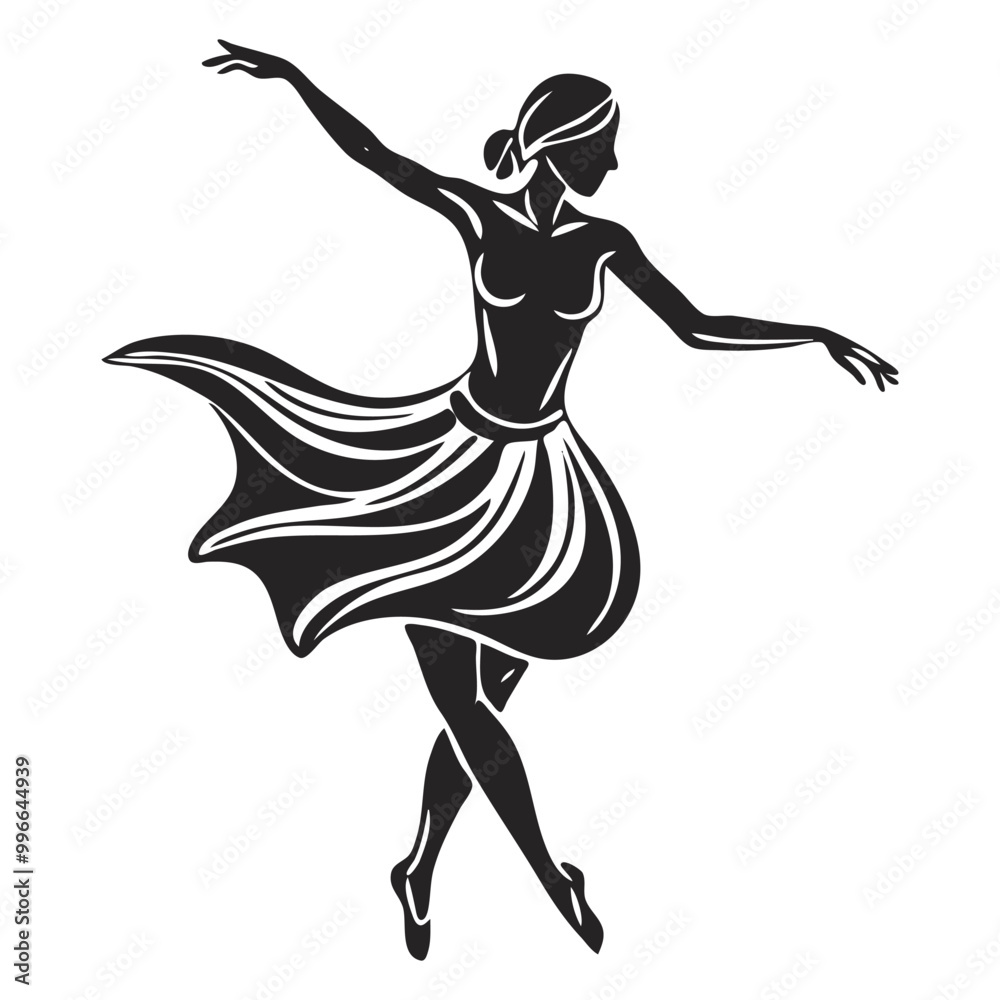 Stencil art of a dancing girl silhouette Stencil art of a dancing girl silhouette