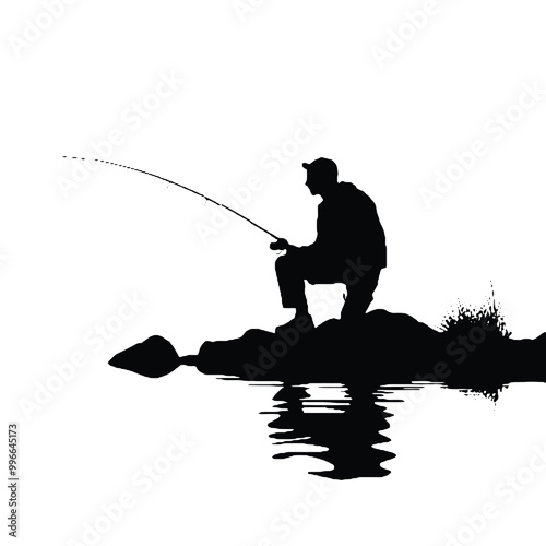 Fisherman Enjoying Nature Silhouette Vector Illustration