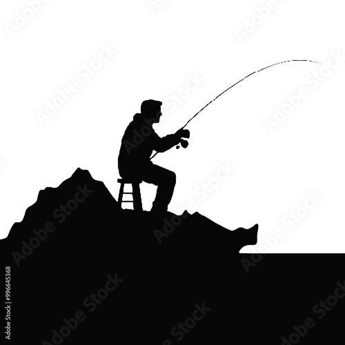 Outdoor Fisherman Silhouette Vector Illustration