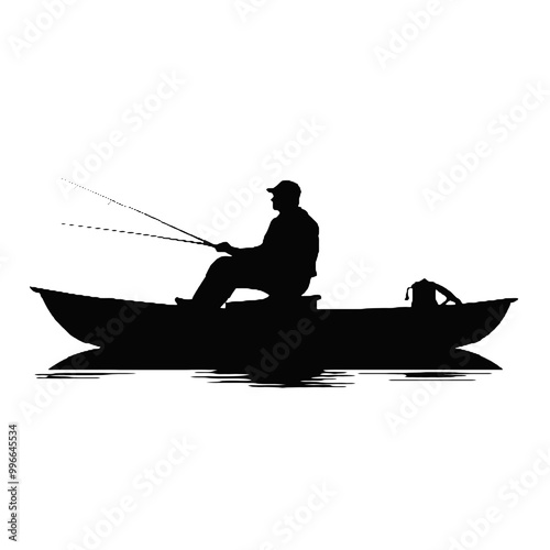 Outdoor Fisherman Silhouette Vector Illustration