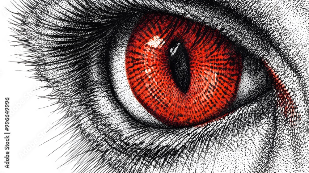 Obraz premium Art, Painting, Minimalist Drawing, Red Eyes Close-up, Abstract Image, Texture, Pattern Background, Wallpaper, Cover and Screen for Smartphone, PC, Laptop, 9:16 and 16:9 Format