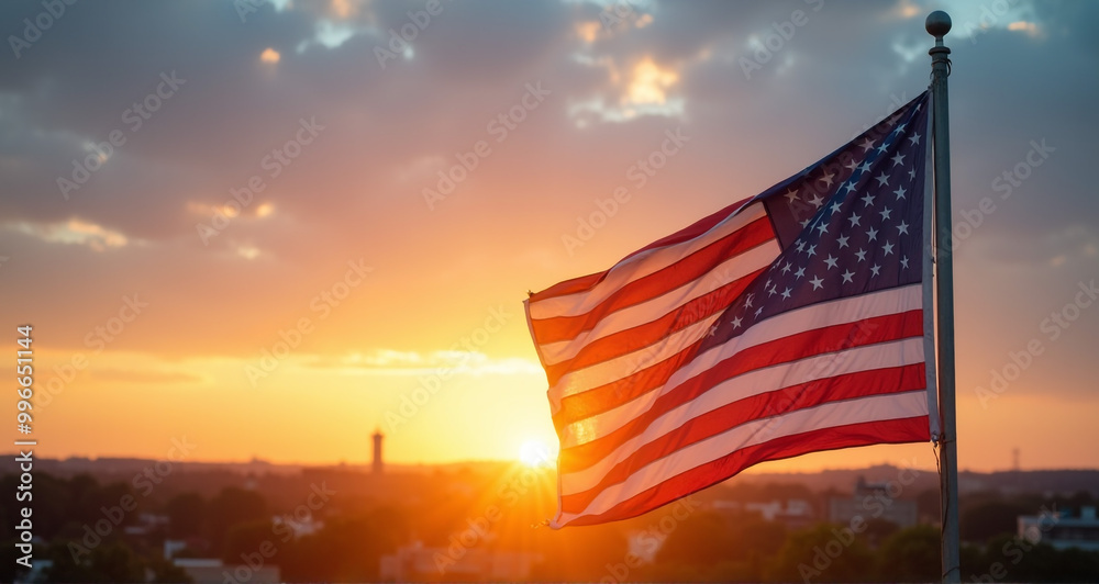 Obraz premium american flag at sunset
