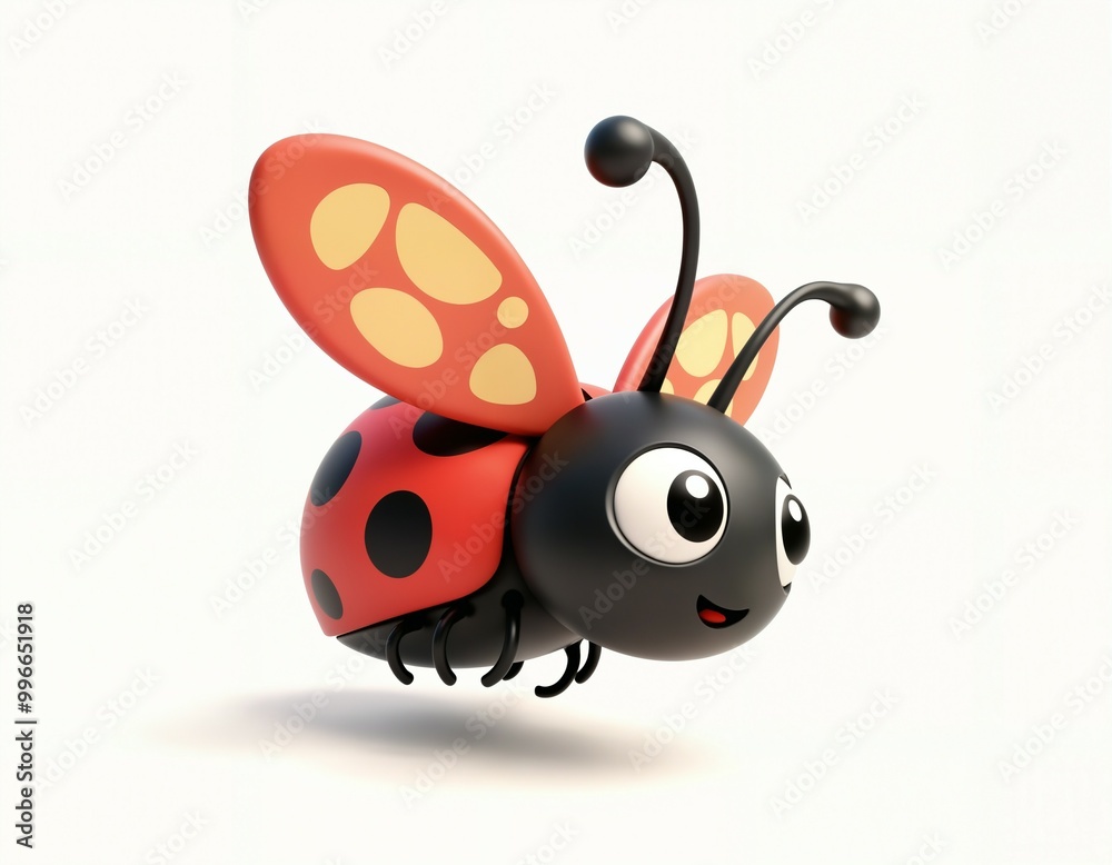 Fototapeta premium Cute Cartoon Ladybug with Big Eyes Flying isolate on white background