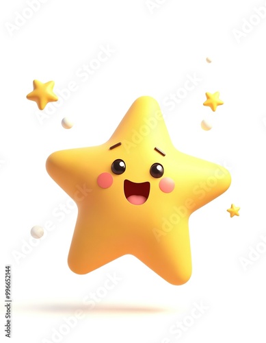 Happy Smiling Yellow Cartoon Star 3D Rendering isolate on white background