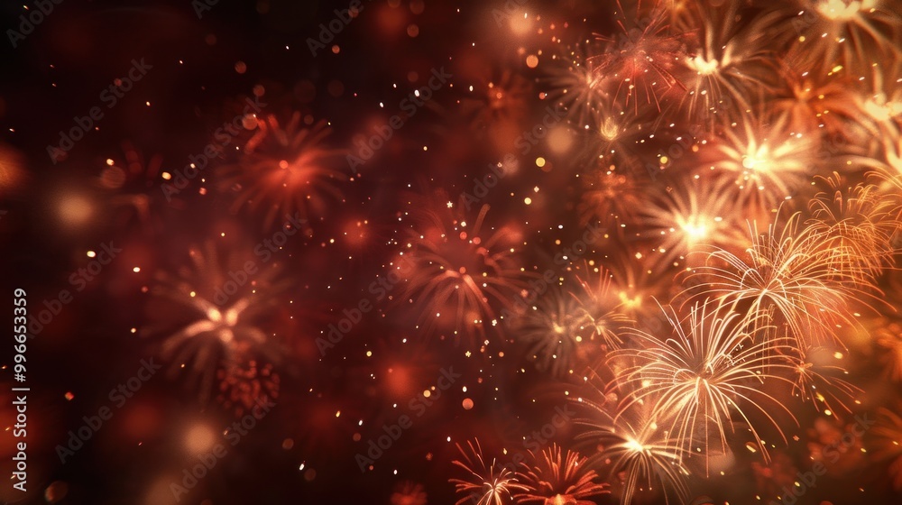 Fototapeta premium Orange fireworks in the night sky. Celebration and festive concept.