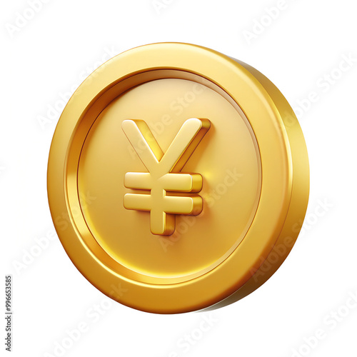 Golden yen coin 3D icon isolated on white background.